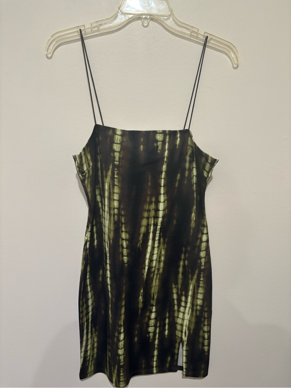 Spaghetti Strap Tie-Dye Mini Dress in Olive Black size medium